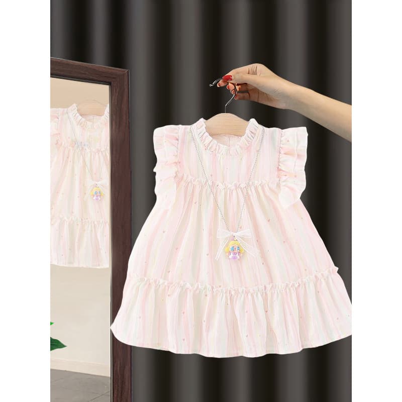 Meninas verão pequeno vestido de manga voadora bebê 0-4 anos de idade saia elegante bebê moda verão vestido princesa gaz