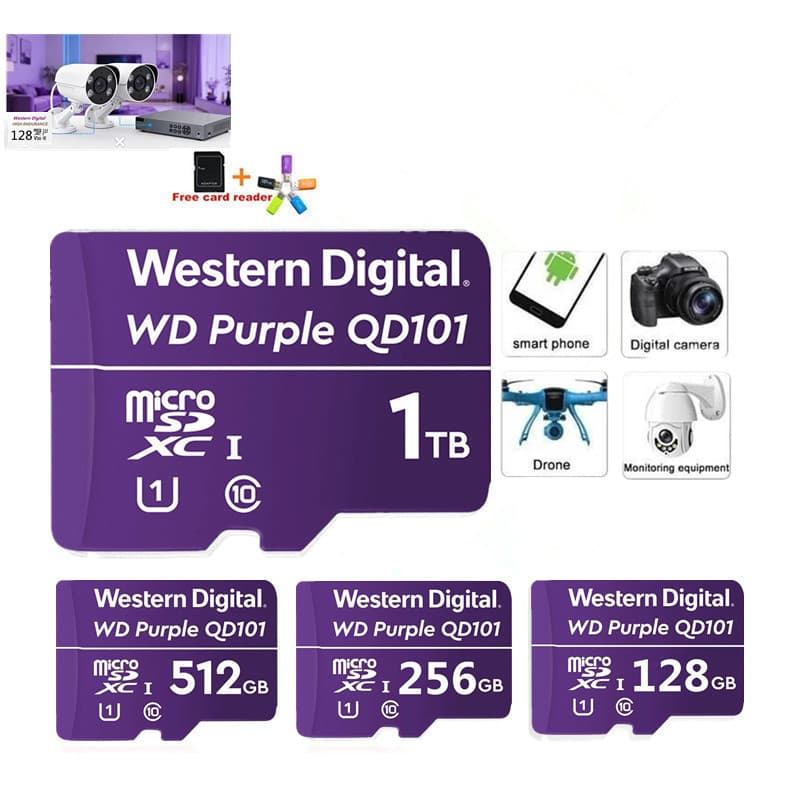 Western Digital Roxo 128GB 256GB 512GB 1TB Vigilância DashCam Cartão micro SD Novo