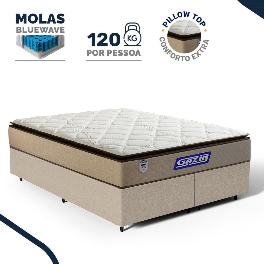 Cama Box com Colchão Gazin de Molas Ensacadas Pillow Top Air Pro Queen 158cm