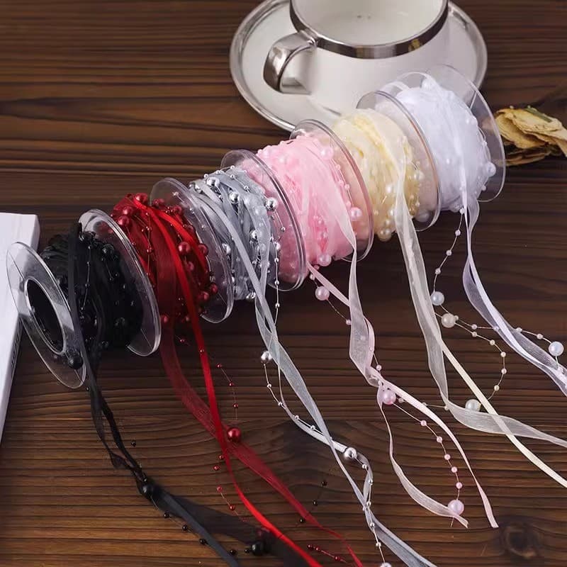Fita buquê trançado grânulo fita embalagem criativa novo estilo loja de seda flor fita decoração artesanal Flo