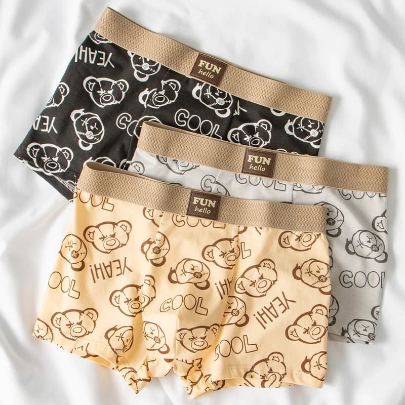 Bonito dos desenhos animados puro algodão roupa interior masculina 2025 novo estilo urso violento impressão boxer briefs
