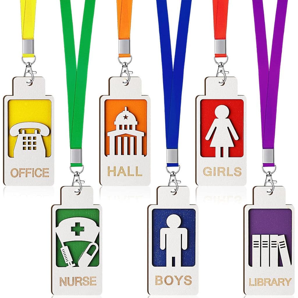 Sabary 6 Conjuntos de Cordões para Crachás e Crachás Escolares, Crachás de Madeira para Banheiro, para Salas de Aula, Pr