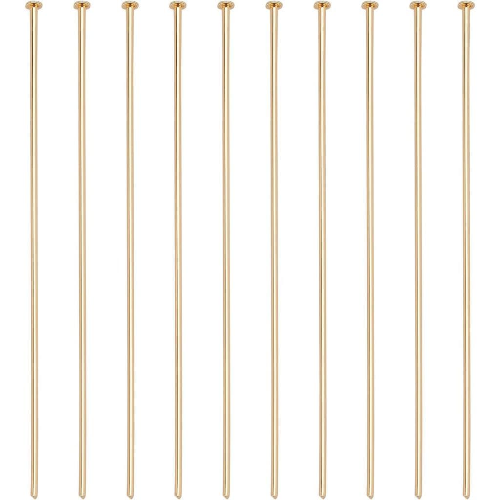 BENECREAT 100Pcs Real 18K Gold Plated Flat Head Pins 21 Gauge 2 Inch Long Head Ball Pins Metal End Eye Pin for Earring J