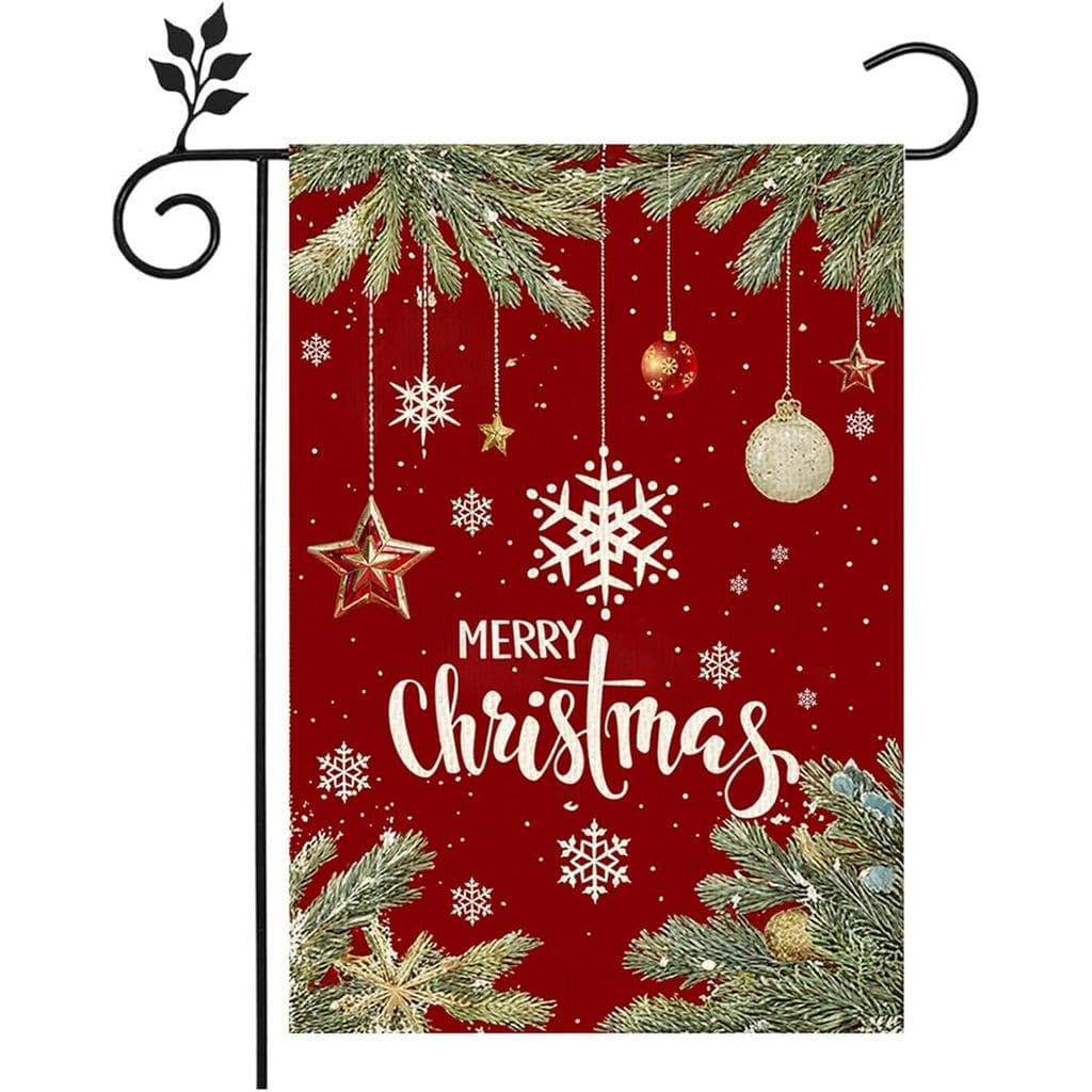 Christmas Tree Garden Flag 12x18 Inch Double Sided Christmas Tree Winter Holiday Yard Outdoor Decorative Flag Snowflakes