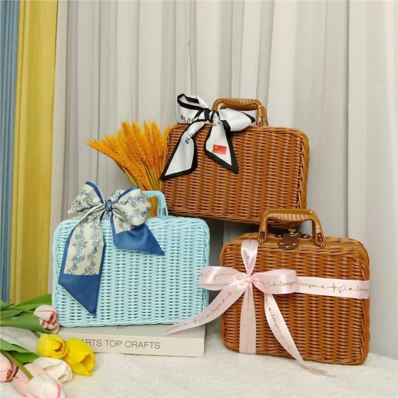 Organizador de cosméticos Retro adereços Rattan mala caixa de lembrança sólido PP tecido caixa de armazenamento armazena