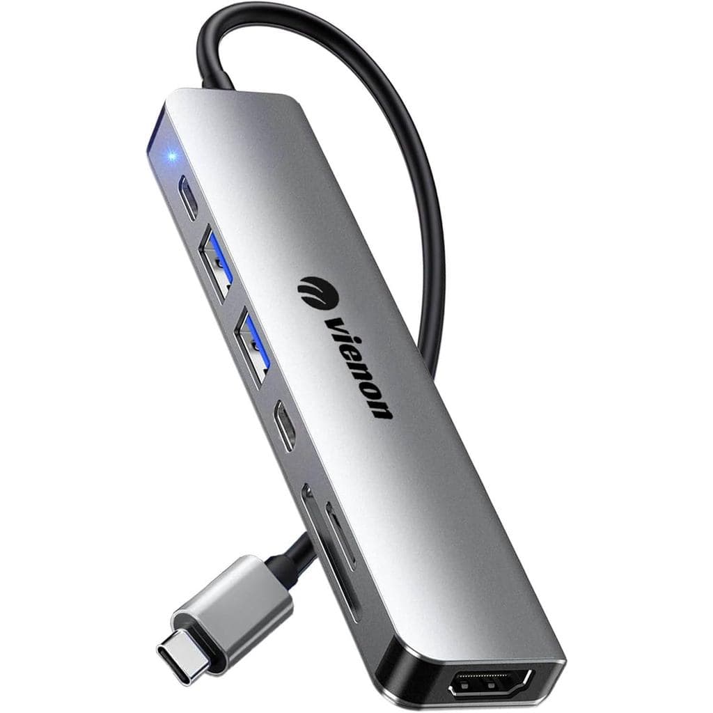 Adaptador USB C Hub HDMI para Monitor, Estação de Acoplamento USB C VIENON 7 em 1 com HDMI 4K, Leitor de Cartão SD/TF Co