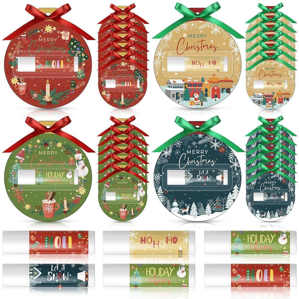 Lounsweer 24 Conjuntos de Bálsamos Labiais de Natal em Lote, Presentes para Adultos, Lembranças de Festa de Natal, Bálsa