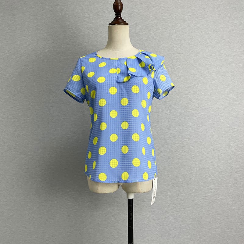 Contra retirada polka dot manga curta em torno do pescoço Chiffon camisa feminina 2024 primavera verão magro ajuste mais