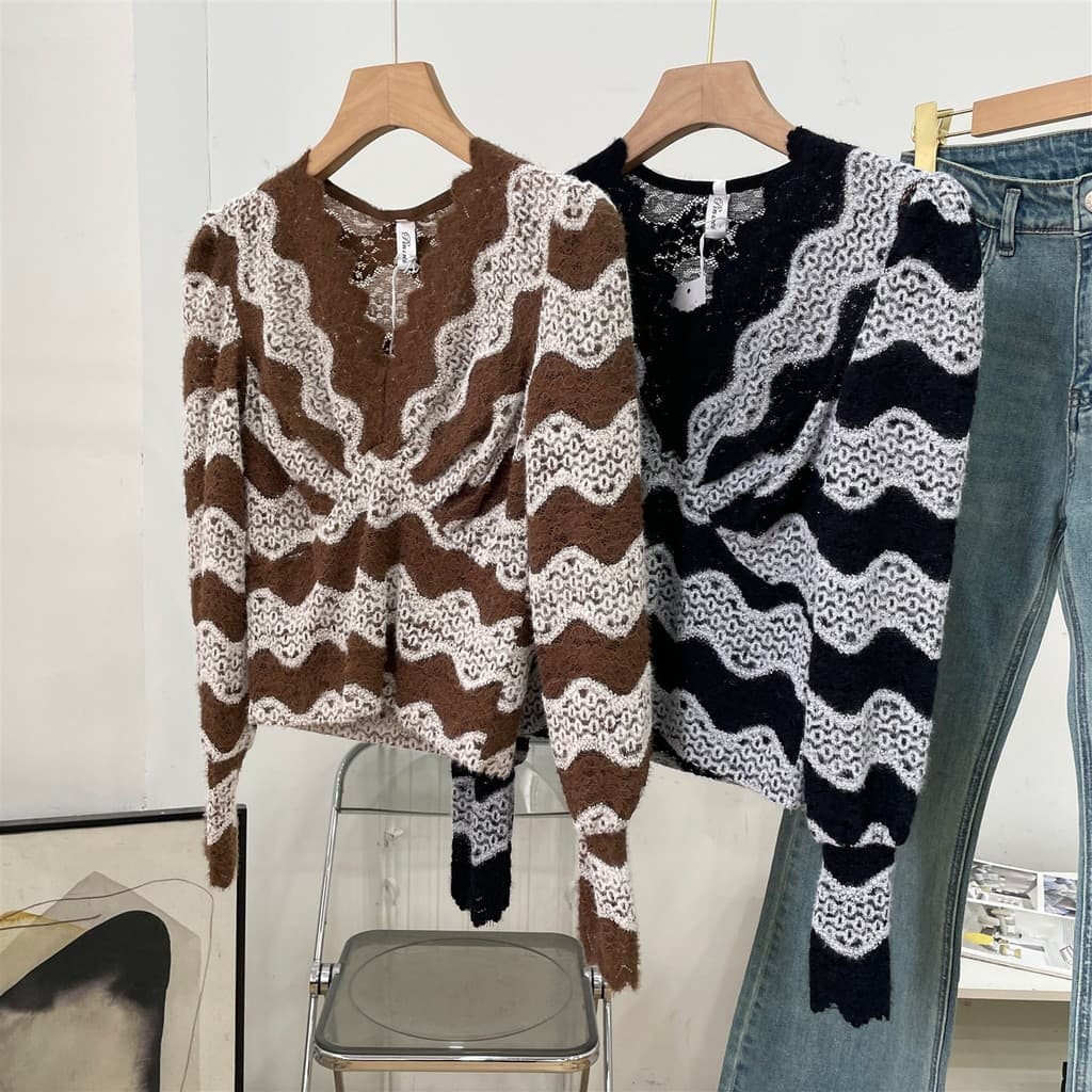 Estilo francês cintura estreita renda camisa de fundo feminino outono inverno novo estilo manga Puff curto com decote em
