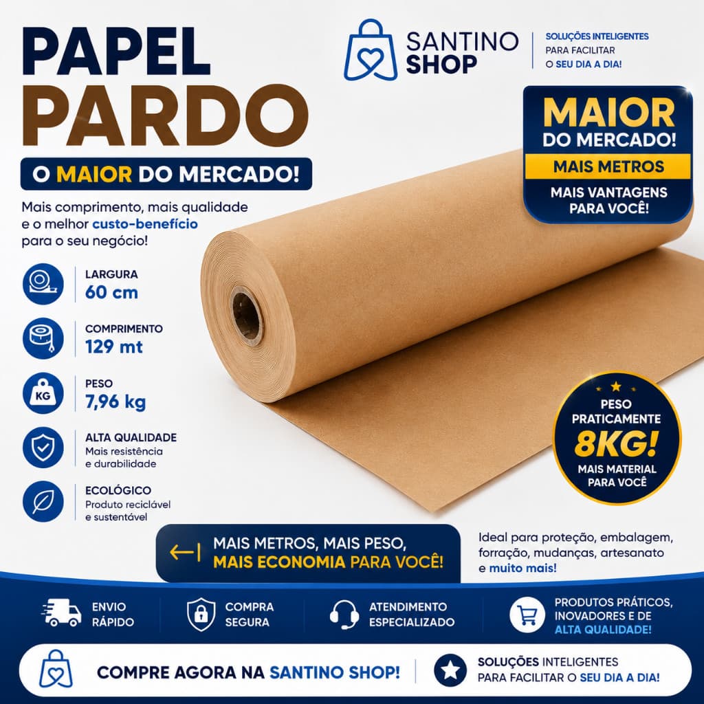 Bobina de papel Kraft Liso 80gr 60cm largura media 7,96kg  120 MTS