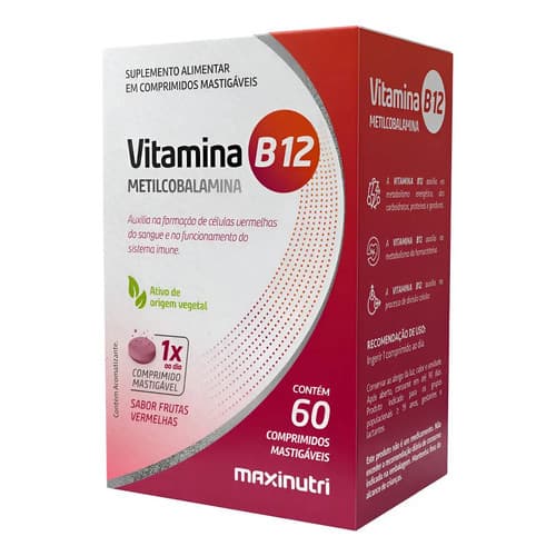 Vitamina B12 Metilcobalamina C/60 Comprimidos Maxinutri Frutas Vermelhas