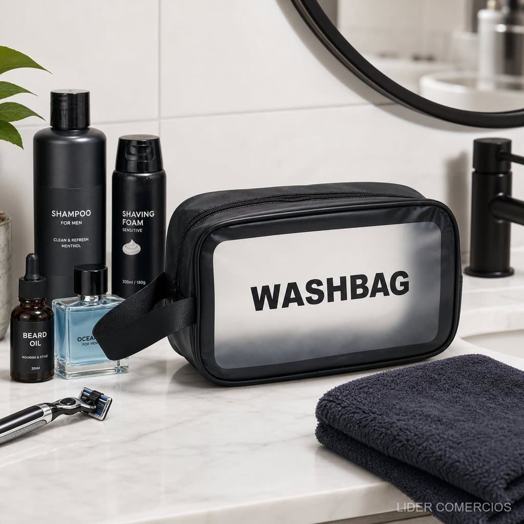 1 Pc Necessaire Masculina Preta Washbag para Higiene Pessoal Barba e Viagem