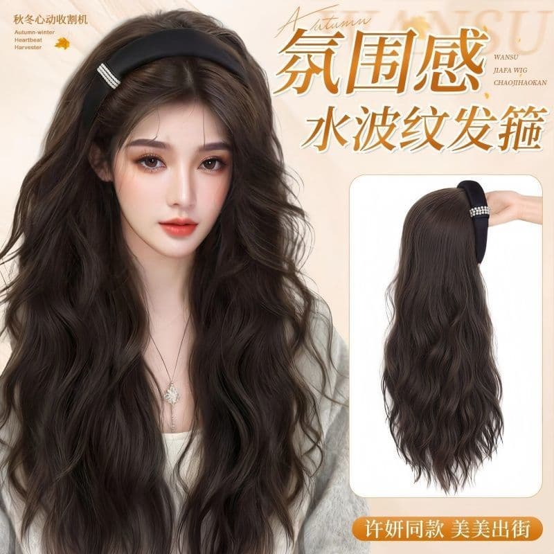 Peruca de cabeça de uma peça feminina lã encaracolado metade chapelaria peruca Natural moda preguiçoso Feng Shui ondulad