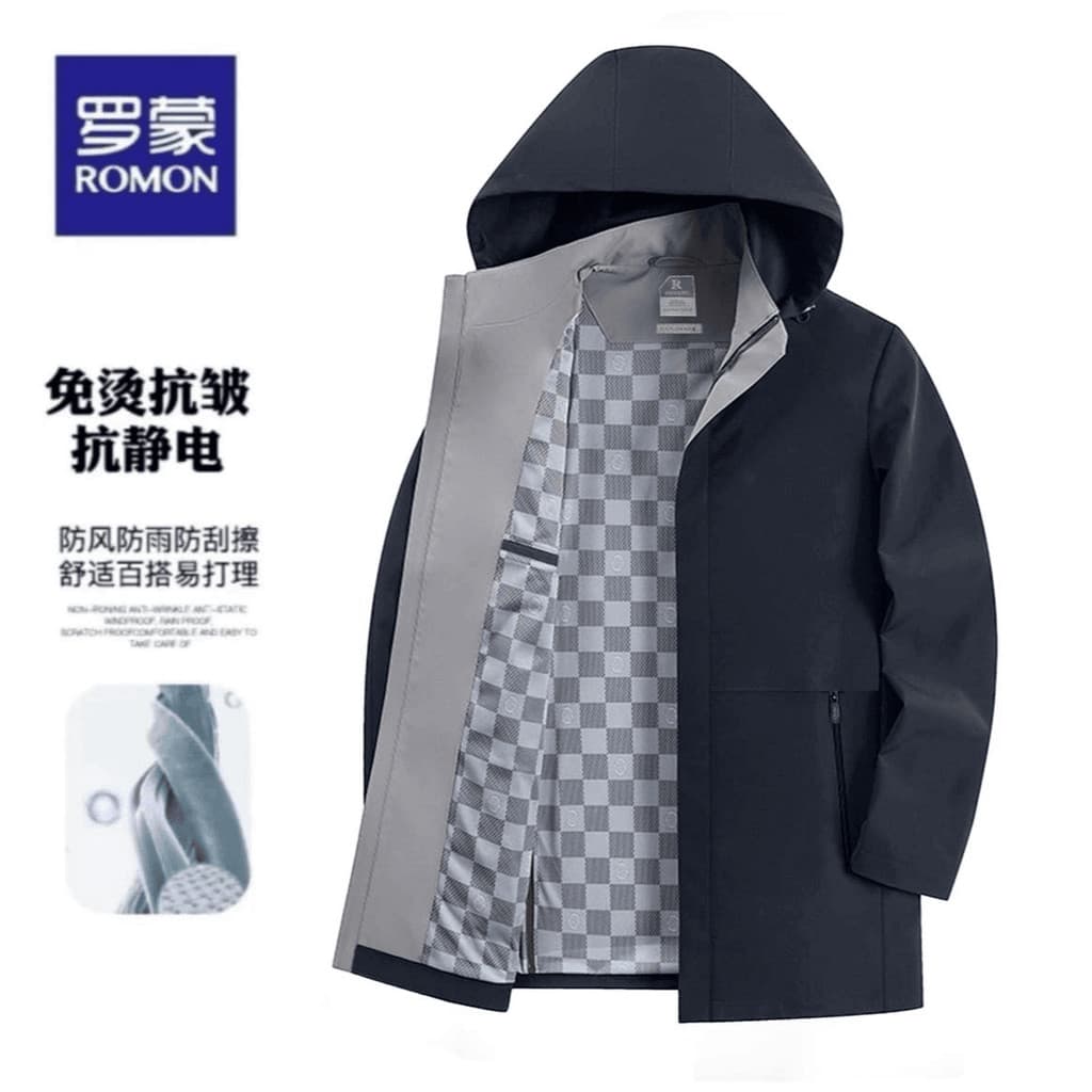 [Cinco à prova de capuz destacável] Romon outono novo estilo jaqueta com capuz confortável respirável jaqueta Casual mas