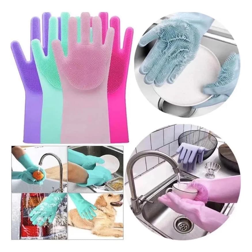 Luvas Silicone Com Cerdas Limpeza Multiuso