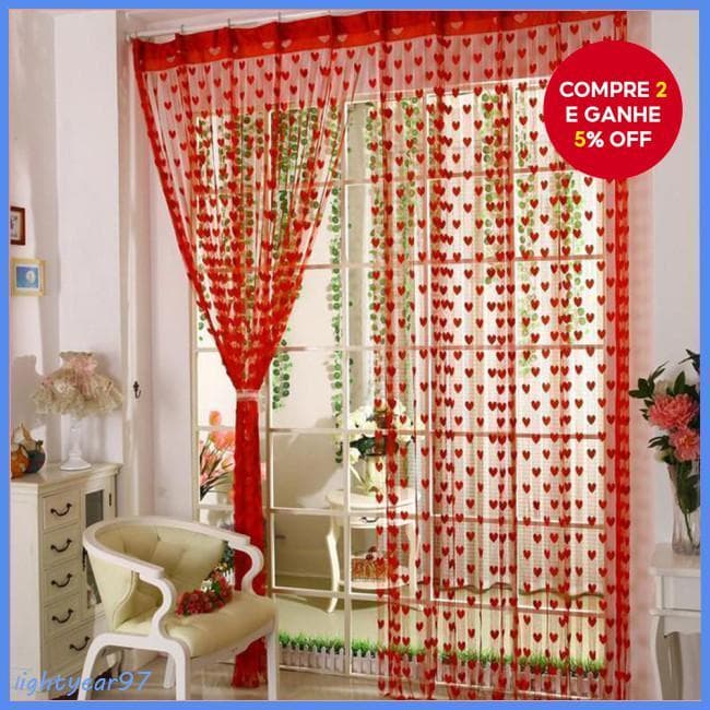Cortina De Janela Transparente Em Formato De Coração-Cortinas Românticas De 100x200cm Para Sala De Estar E Quarto