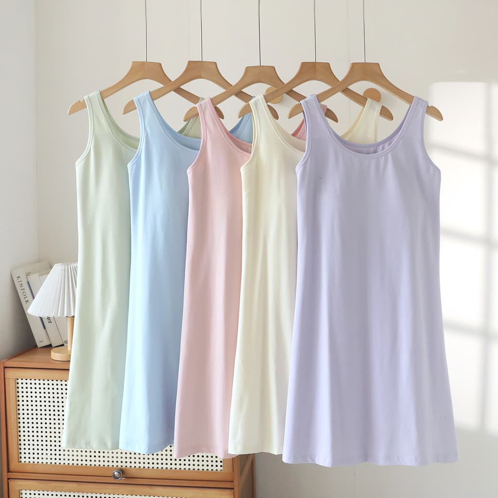 Colete de algodão puro camisola com almofada no peito feminino verão estilo fino casa dormitório sem mangas comprimento