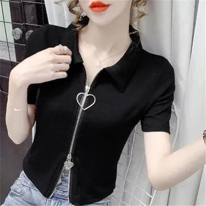 Camiseta de manga curta feminina 2026 novo estilo high-end high-end preto branco quente menina Design nicho na moda curt