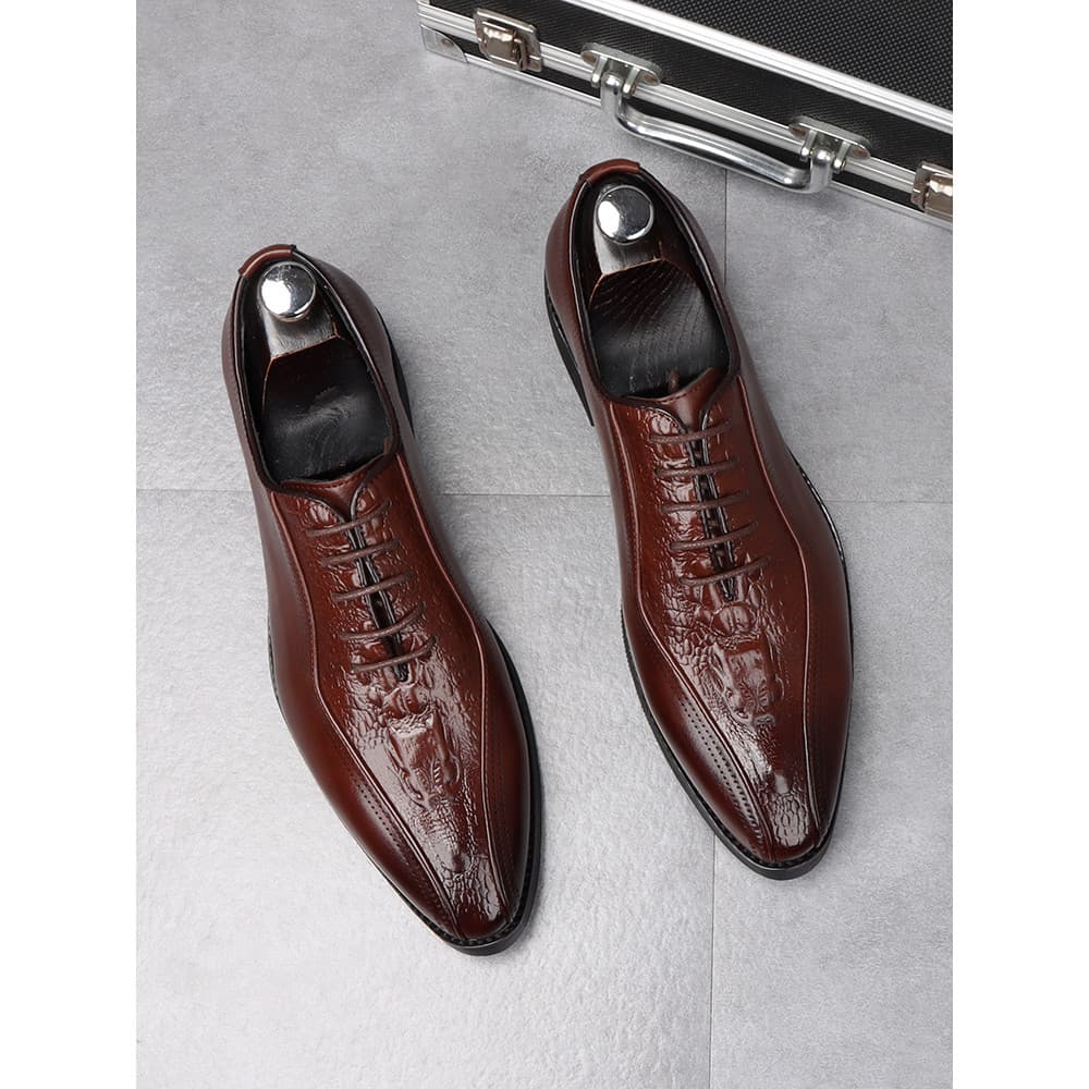 Sapatos De Couro De Dedo Quadrado Com Padrão De Crocodilo Masculino High-End Britânico Formal Wear Aumento Interno Sapat