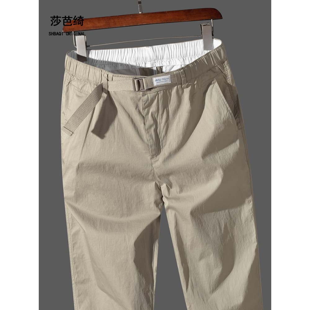 Primavera verão estilo fino High-End roupas masculinas respirável All-Match tornozelo comprimento calças casuais preto e