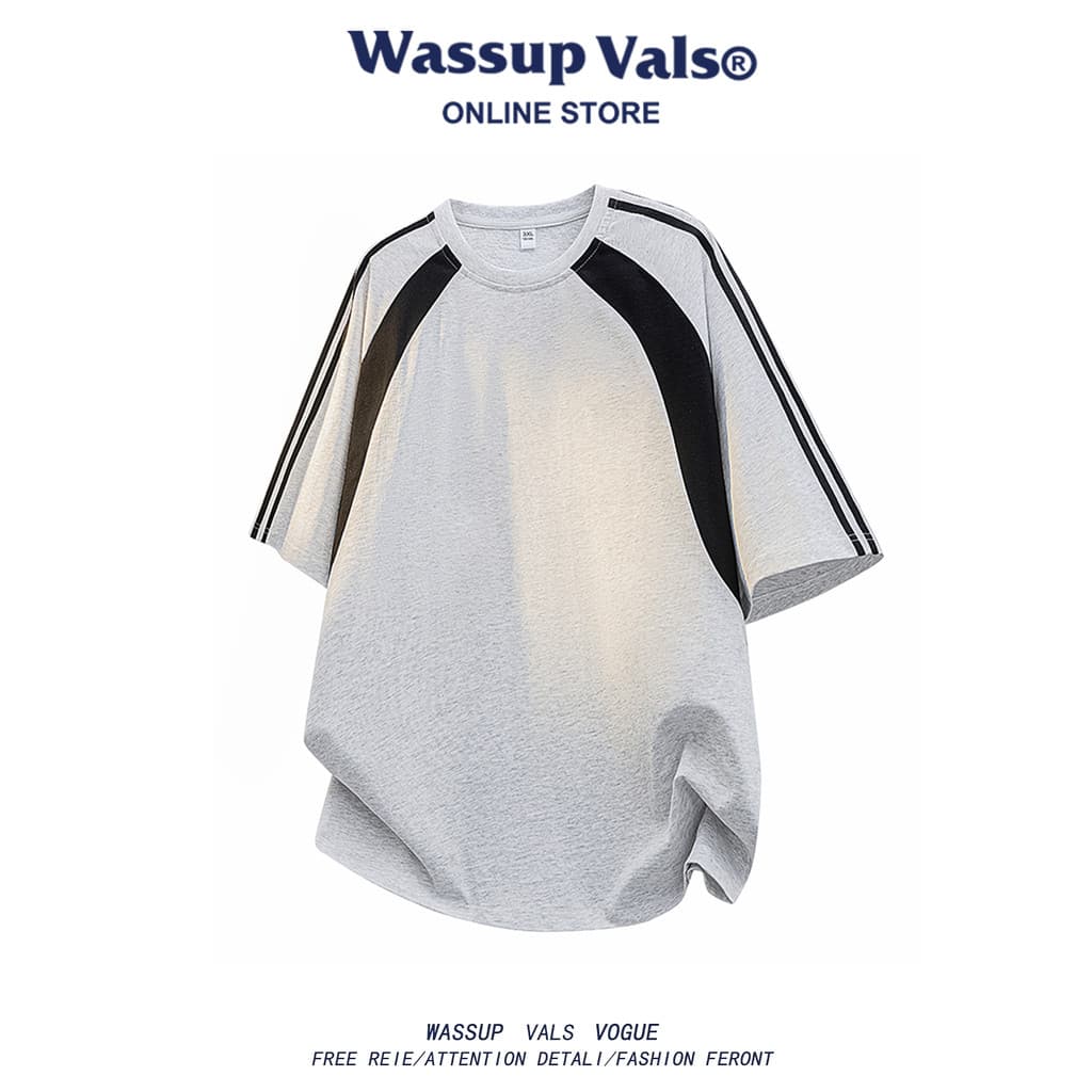 WASSUP VALS Americano Verão Novo Estilo Casual Gola Redonda Manga Curta Camiseta Masculina Street Wear Costura Respiráve