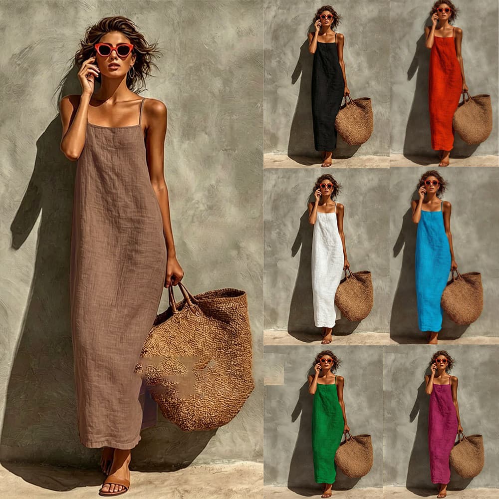 Verão novo estilo cor sólida estilingue moda confortável Casual vestido solto feminino