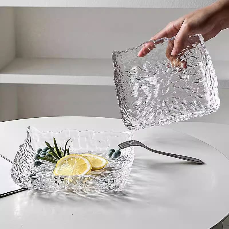 Glacier padrão placa quadrada ins vento vidro frutas lanche lanche prato doméstico café da manhã bolo sobremesa placa