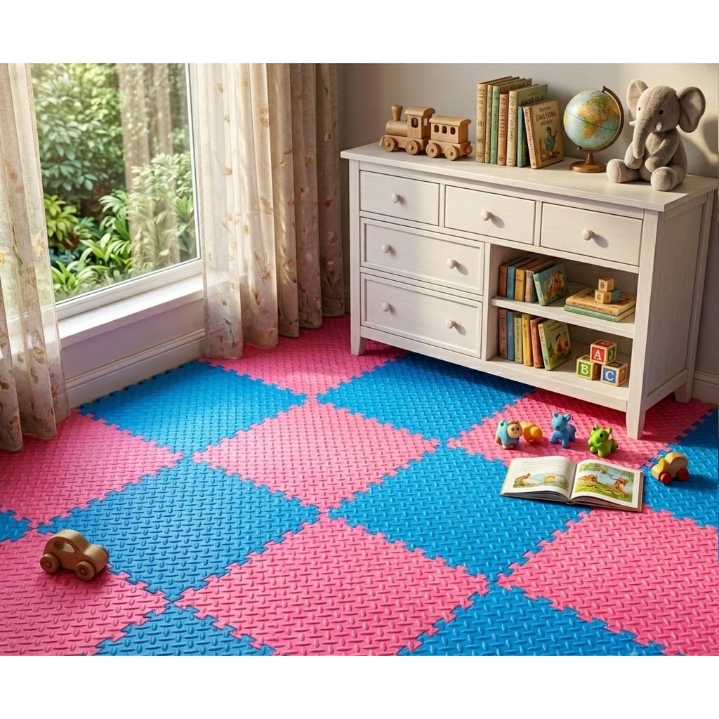 Kit 10 Tapete Tatame Eva Bebê Infantil 60x60  - Rosa e Azul royal