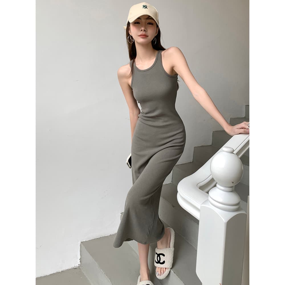 Voltar oco nádegas longo quente menina saia 2025 primavera verão novo estilo magro-ajuste camisola vestido feminino