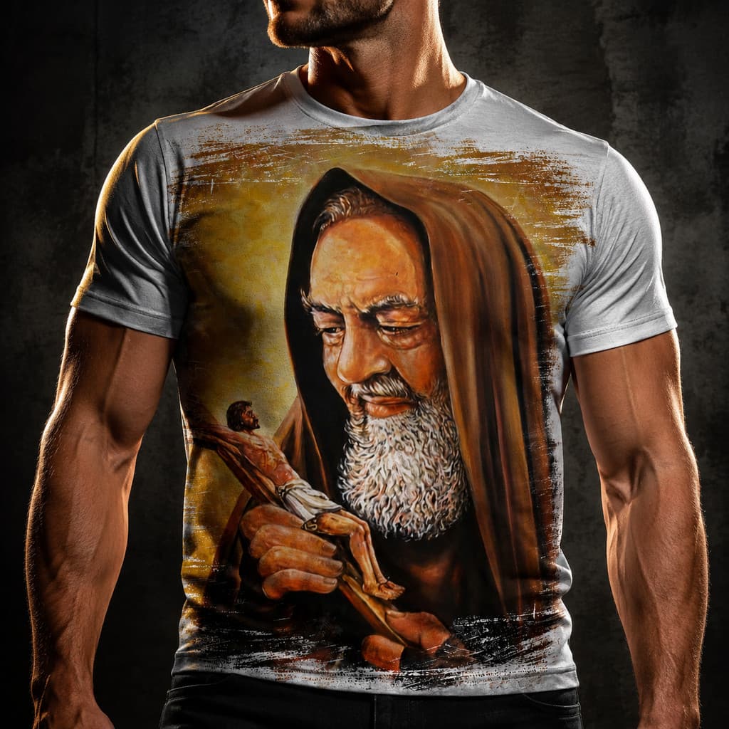 Camisa Camiseta Masculina Católica Santo Padre Pio De Pietrelcina 2