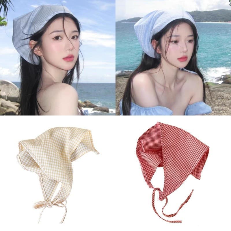Triângulo Estilo Francês Xadrez Impressão Bandana Moda Bonito DIY Doce
