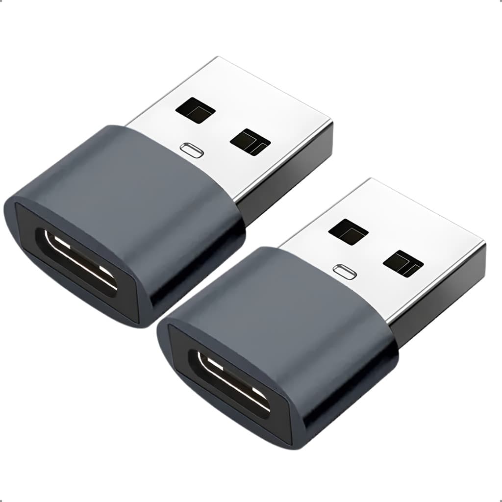 KIT 2 Adaptador USB-A Macho para USB-C Fêmea 2.0 Cinza OTG Versátil Coversor Celular Notebook