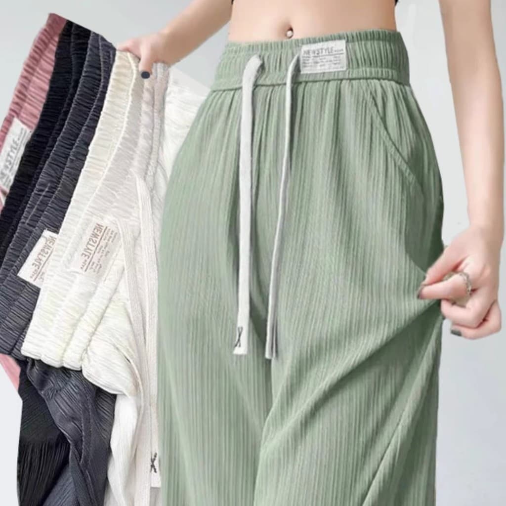Drape calças de perna larga de seda gelo mulheres verão fino cintura alta mais magro olhar solto calças legais estudante