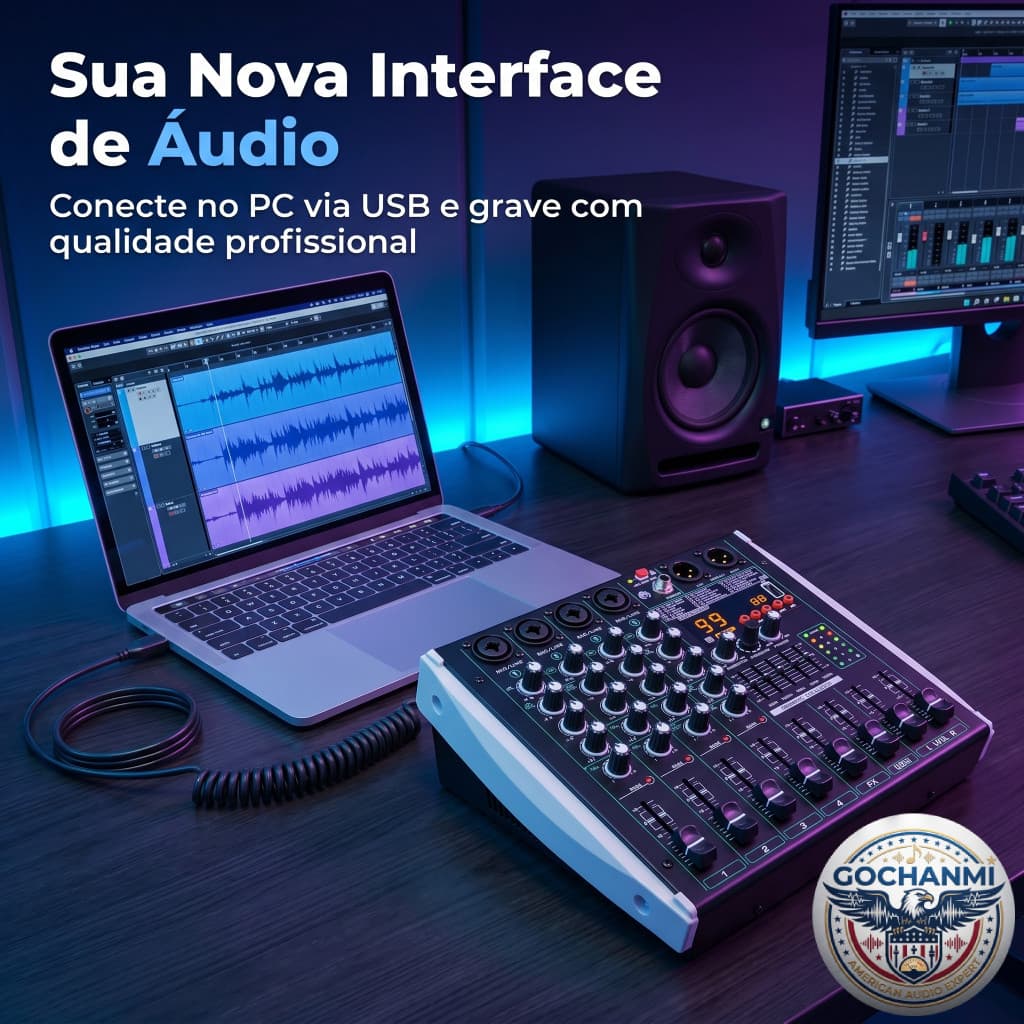 Mesa de Som MX4 Com Interface de Áudio USB Para PC Live E Podcast