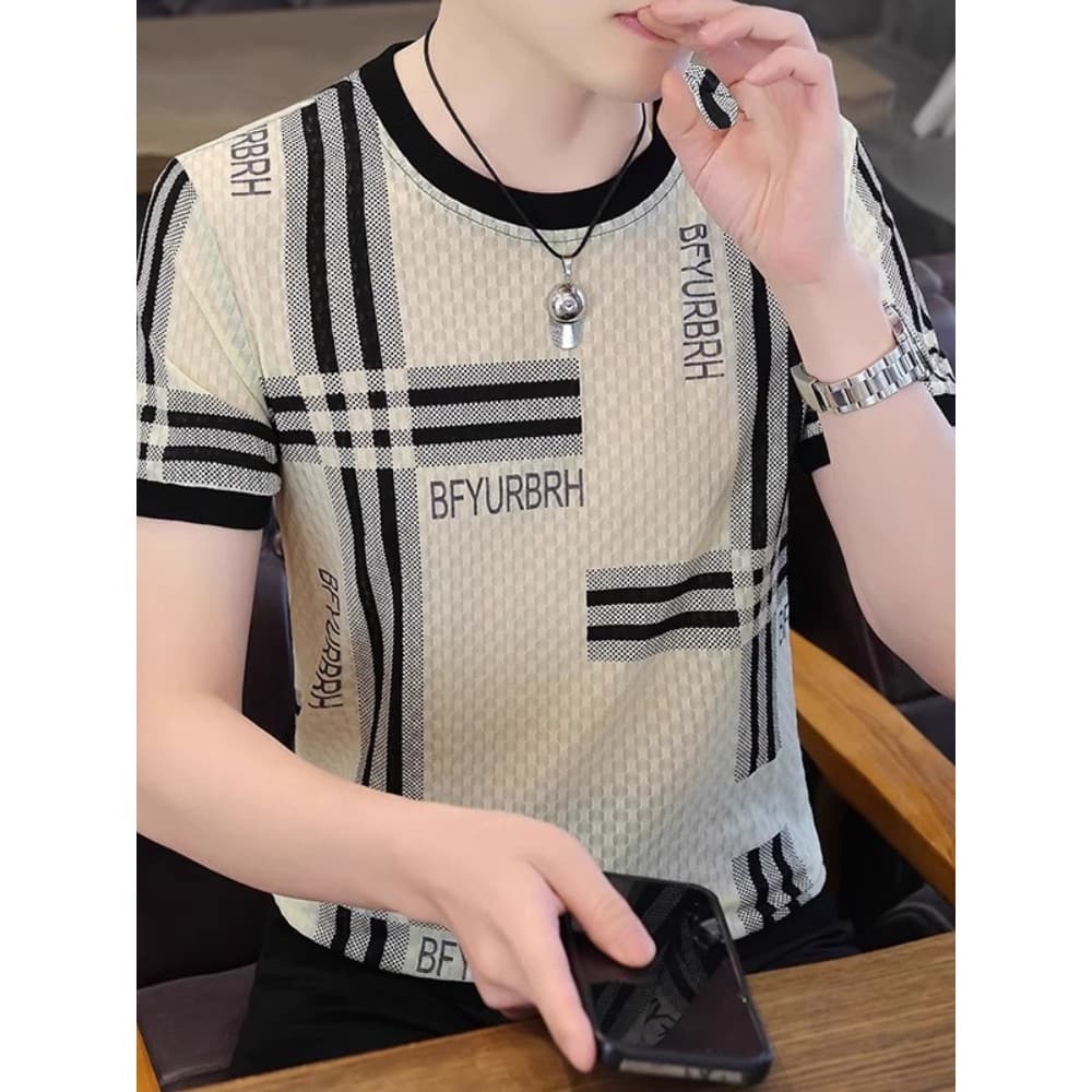 Camiseta masculina de manga curta respirável de seda gelada de secagem rápida verão estilo fino Street Wear na moda list
