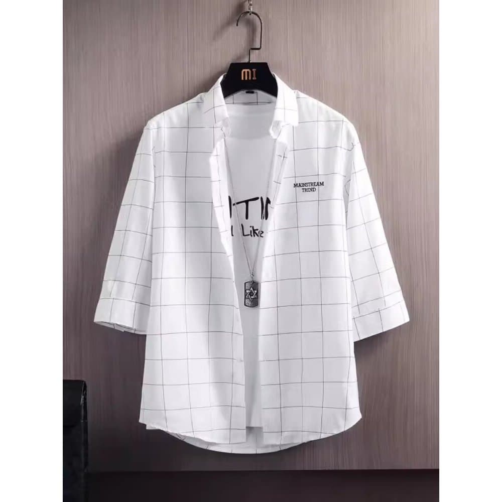 Verão estilo Hong Kong camisa de manga curta masculina ins All-Match fino verificado camisa estudante Street Wear versão