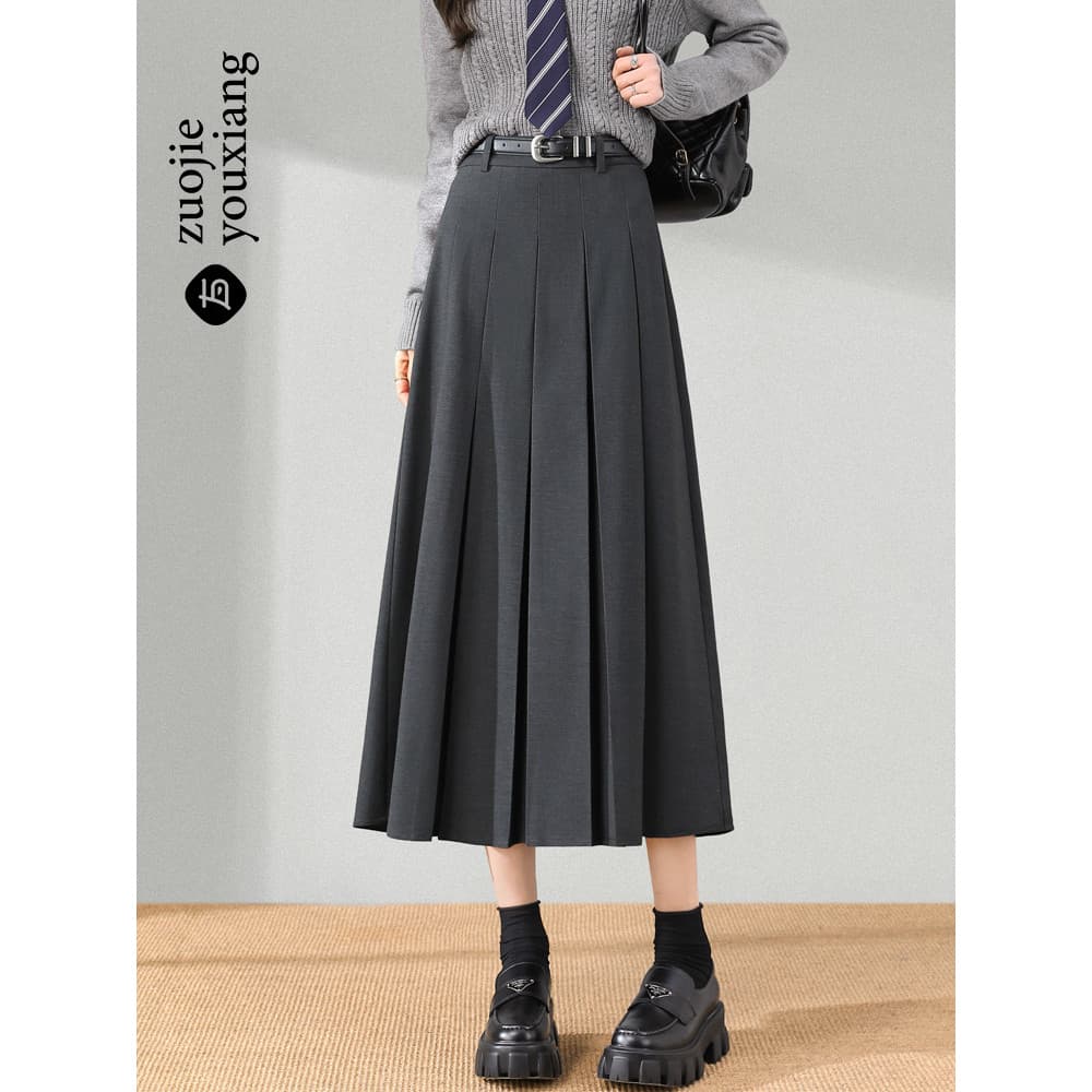 Saia de terno cinza feminina 2026 primavera comprimento médio novo estilo estilo Preppy pequena cintura alta a linha sai