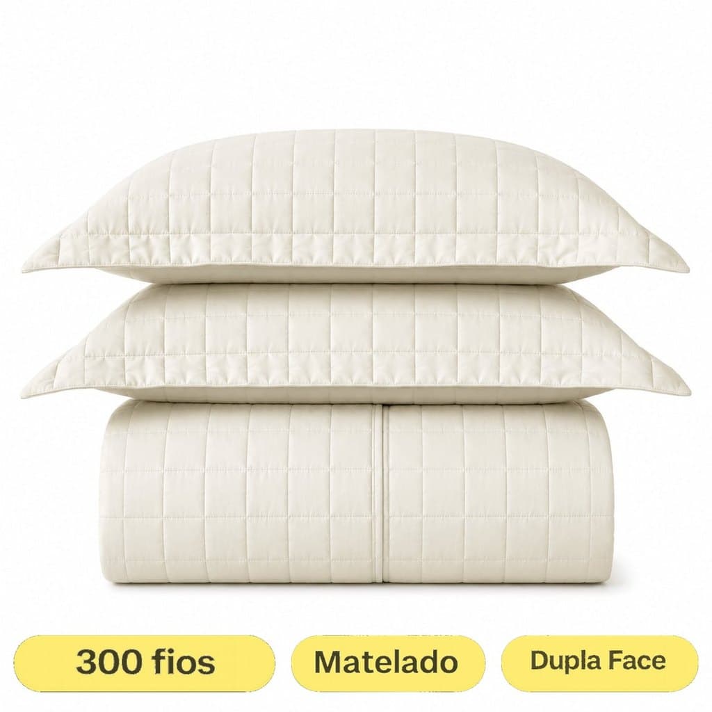 Colcha Cobre Leito Basic Colorido 300 Fios Matelado Quadrado com porta Travesseiro EDDI Casa