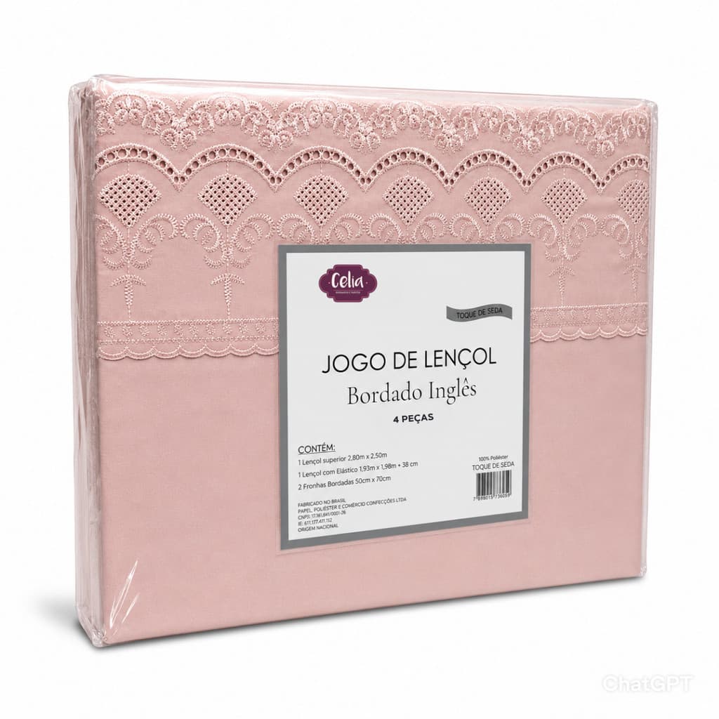 Jogo De Lençol Queen 4 Peças Microercal 400 Fios Lese Bordado Inglês Luxo com Elástico Macio