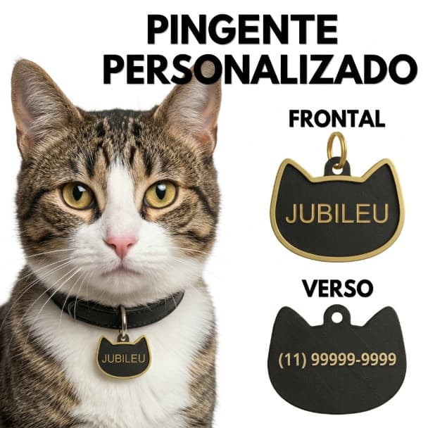 Pingente de Identificação para Gatos Personalizado - Placa com Nome e Telefone