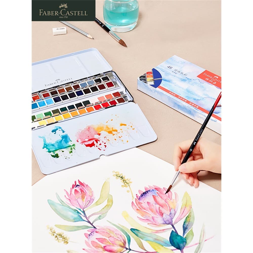 Faberjia Preppy Grade 24 Cores Conjunto de tinta aquarela sólida 36 cores 48 cores Paleta de uso estudantil Paleta portá