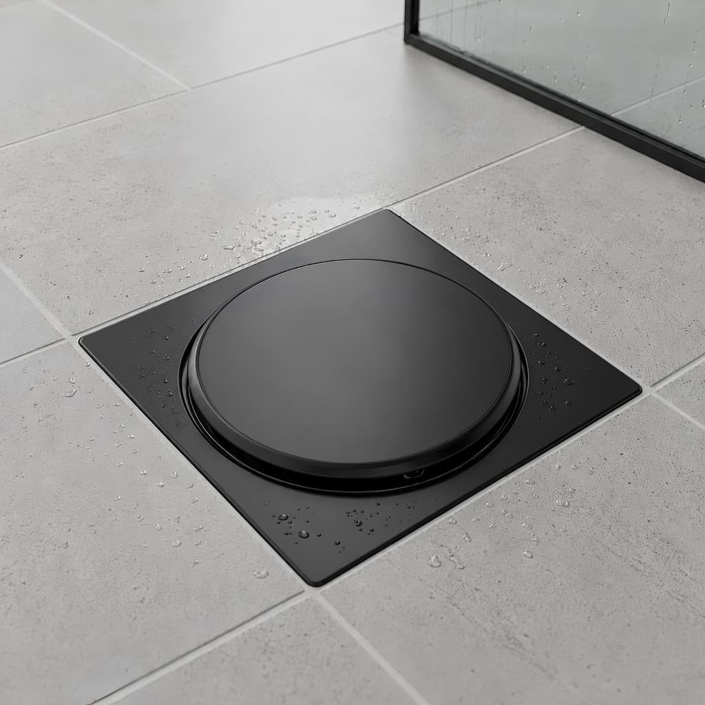 Ralo Click Inteligente em Metal Inox 10x10/15x15 Preto Piso Banheiro Quadrado