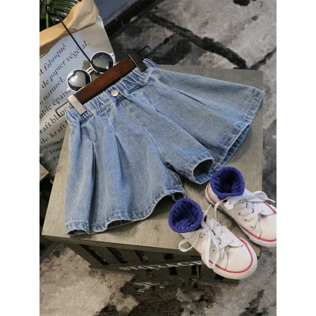 2026 verão novo estilo meninas crianças roupas do bebê moda perna larga Denim Shorts calças quentes saia saia plissada c