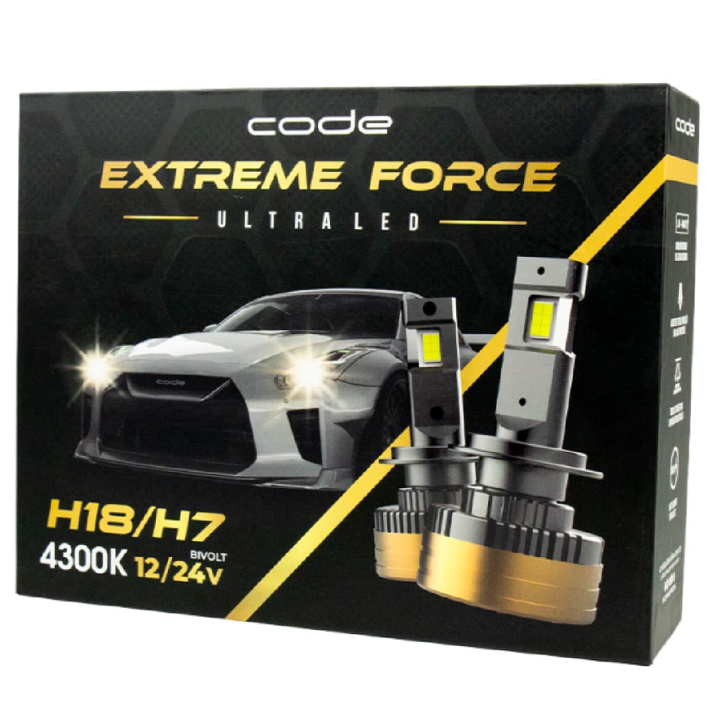 Lampada Ultra Led Code Extreme Force H7/h18 4300k 12v/24v H7 Dourado E Preto Branco-quente (levemente Amarelado)