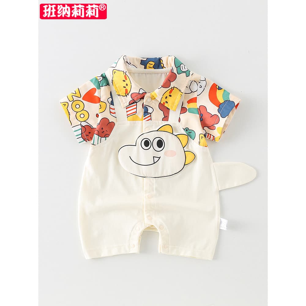 Macacão de manga curta para bebê estilo ocidental, 6 bebês recém-nascidos, verão, algodão puro, 0 a 12 meses, roupas de