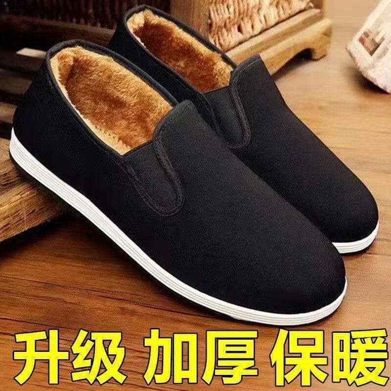 W inverno novo estilo masculino velho pequim sapatos de pano forro de lã engrossado antiderrapante sola macia sapatos de