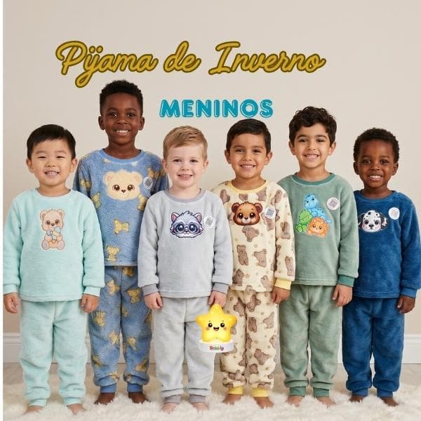 Conjunto de Inverno Infantil Menino Pijama Infantil Personagens Conjunto Ultra Macio Quentinho Confortável Brinkly