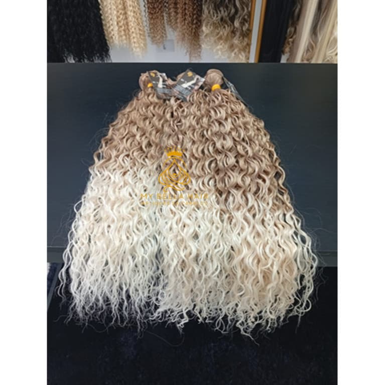 Aplique de Cabelo na Tela Mega Hair Natural Fibra Russa Cacheado Perola. 60cm Premium Bella Hair
