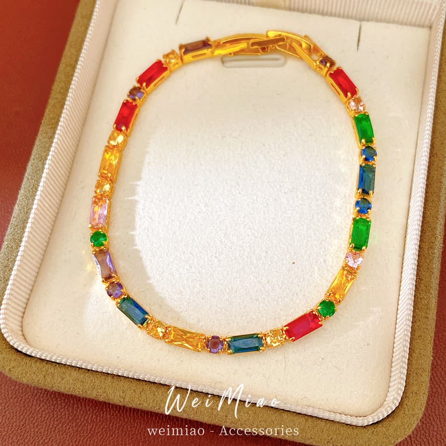 Pulseira Banhada A Ouro 18K Com Zircônia , Fivela Retangular , Joias De Mão Femininas Leves E Luxuosas