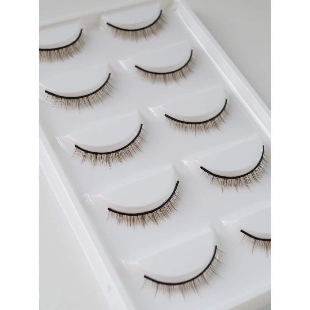 Haste dura afiada Ultra curto marrom cílios postiços marrom Natural realista dupla pálpebra única interior duplo olhos p